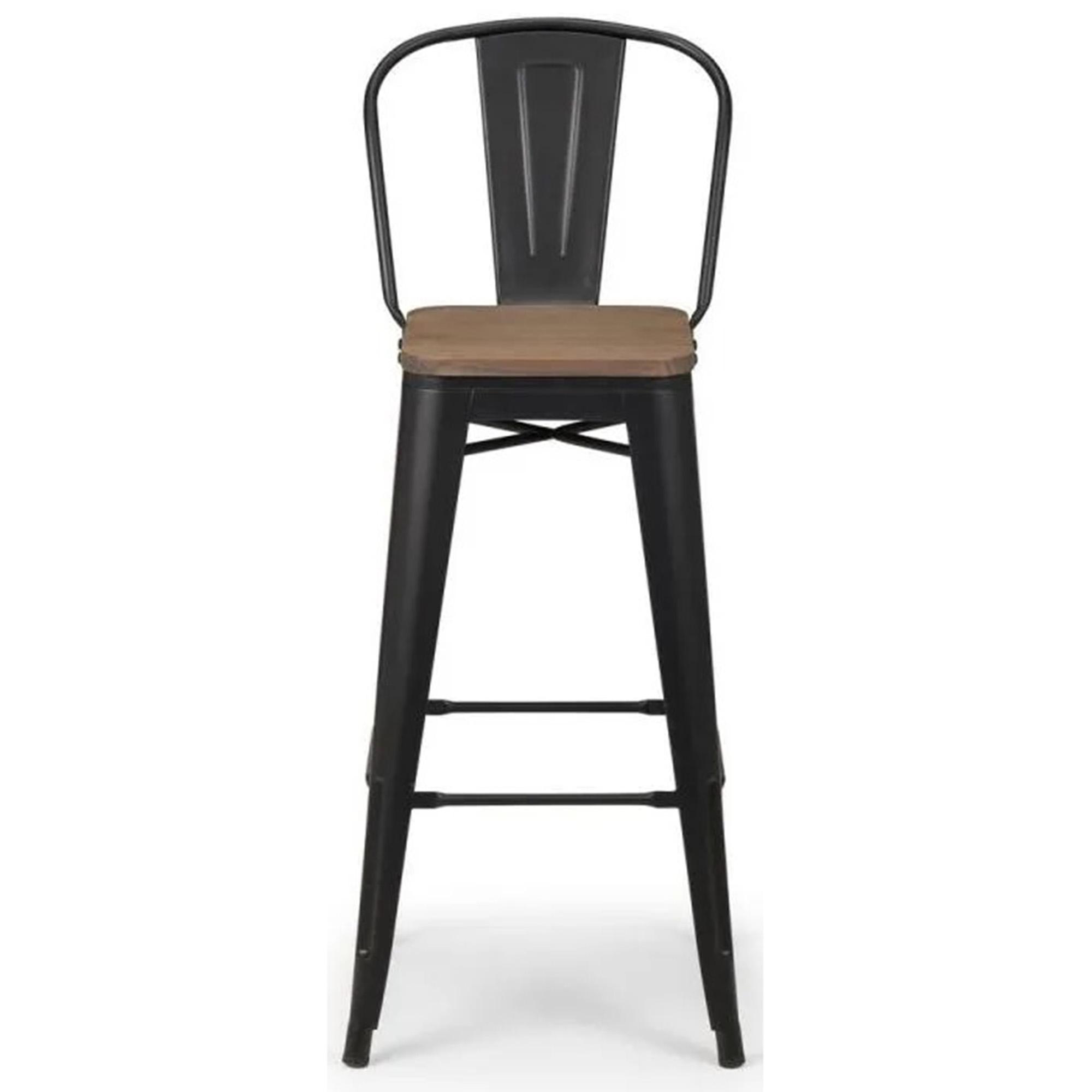 Grafton Barstool with Back - Set of 2 - Elm Wood - Industrial