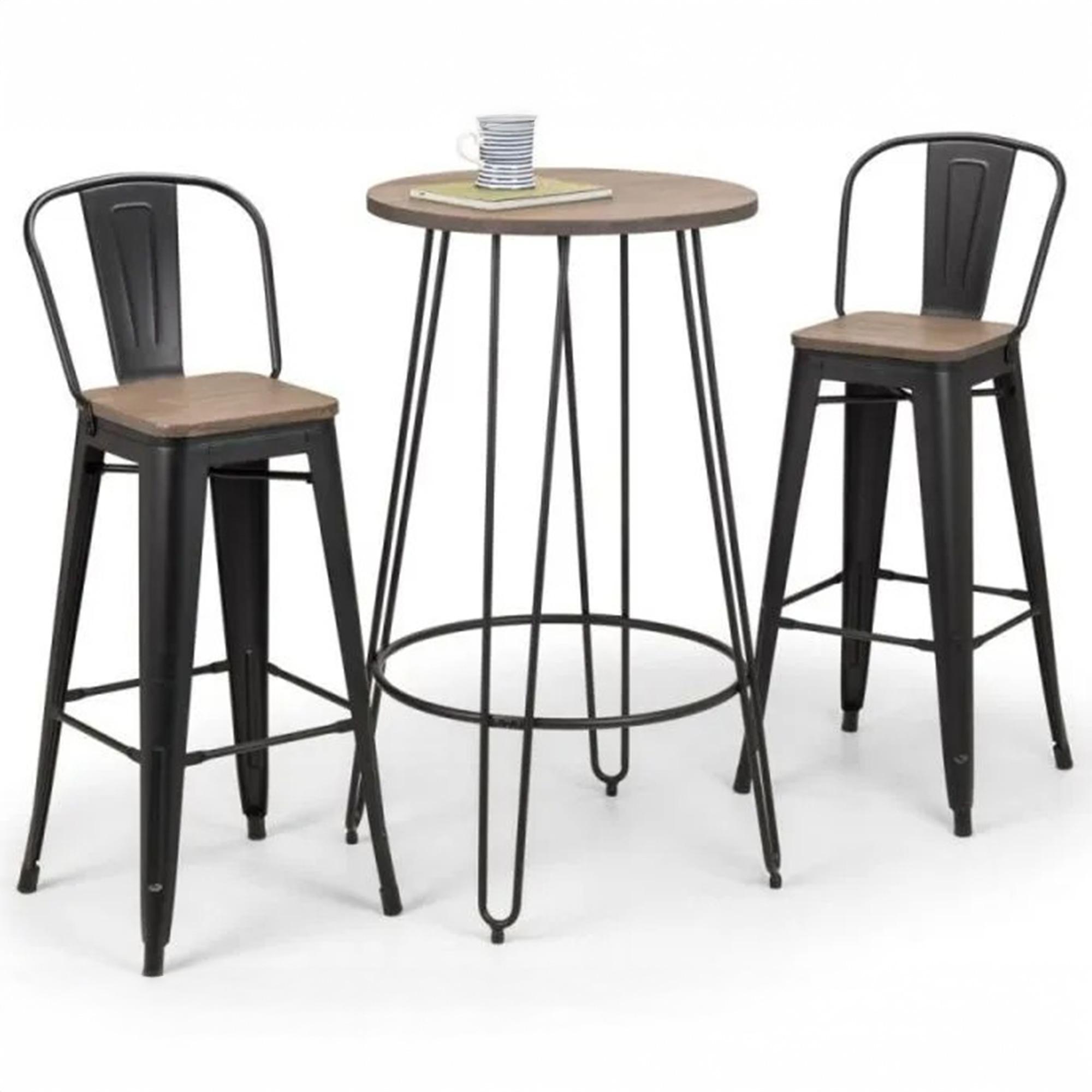 Grafton Barstool with Back - Set of 2 - Elm Wood - Industrial