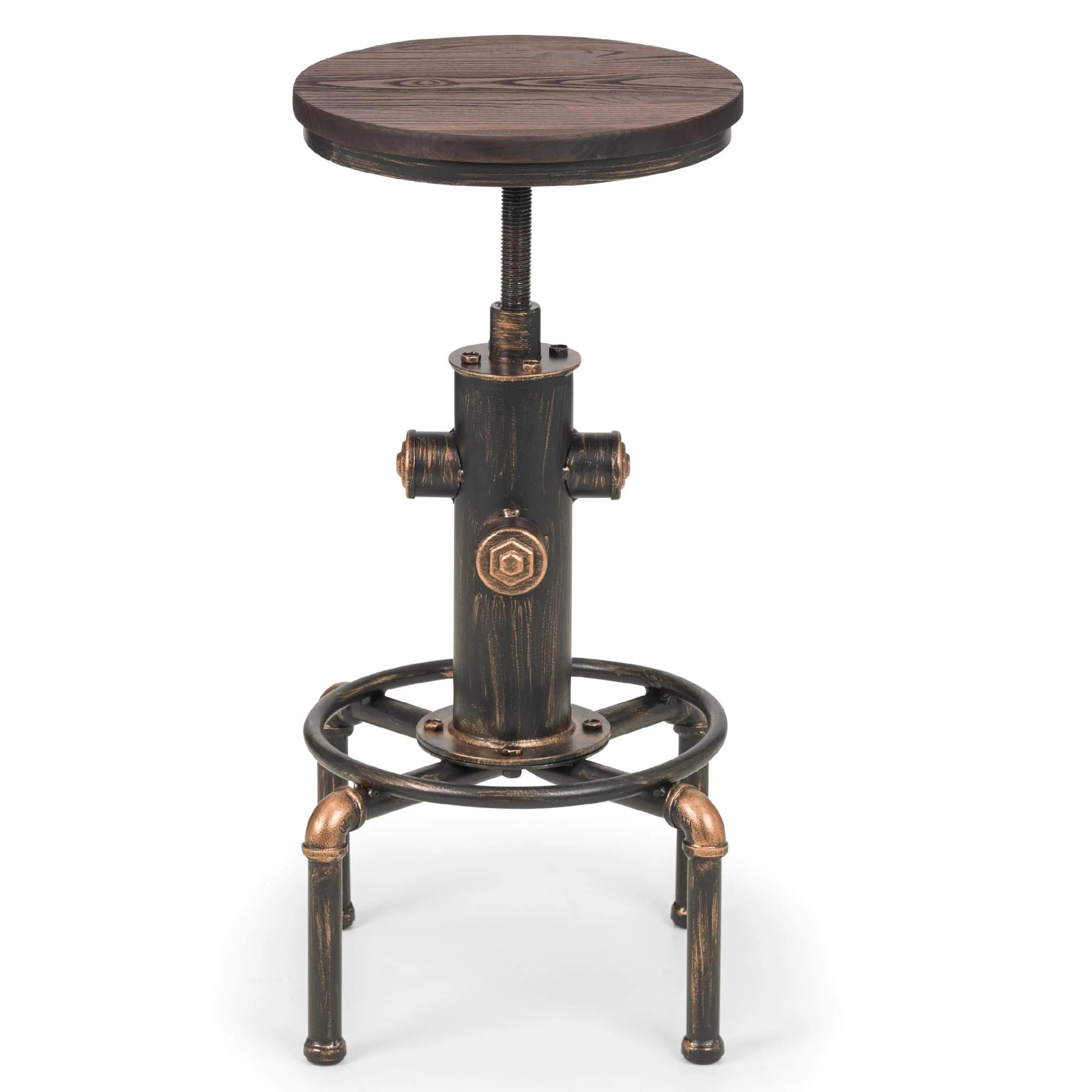 Rockport Round Barstool - Set of 2 - Rustic Elm - Industrial