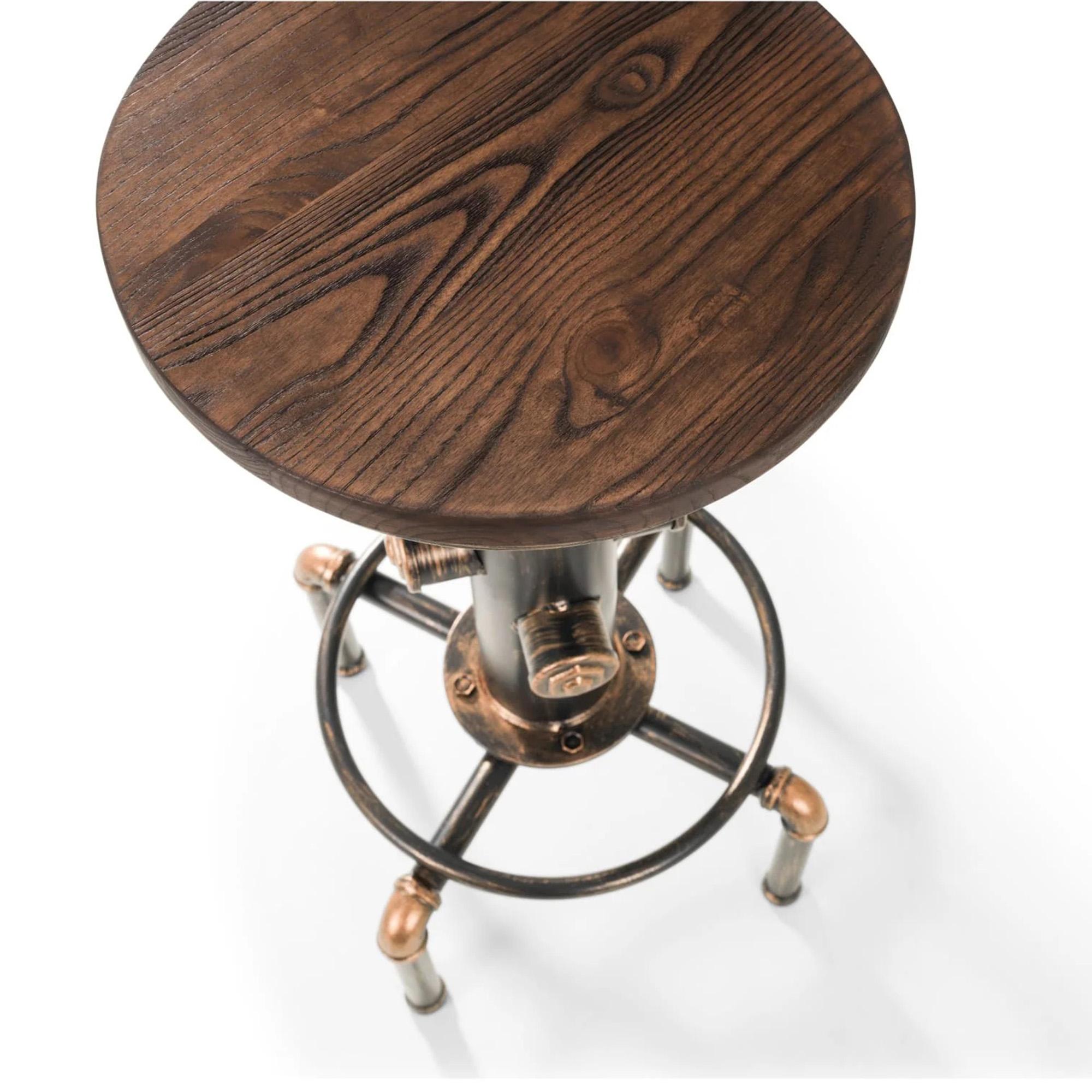 Rockport Round Barstool - Set of 2 - Rustic Elm - Industrial