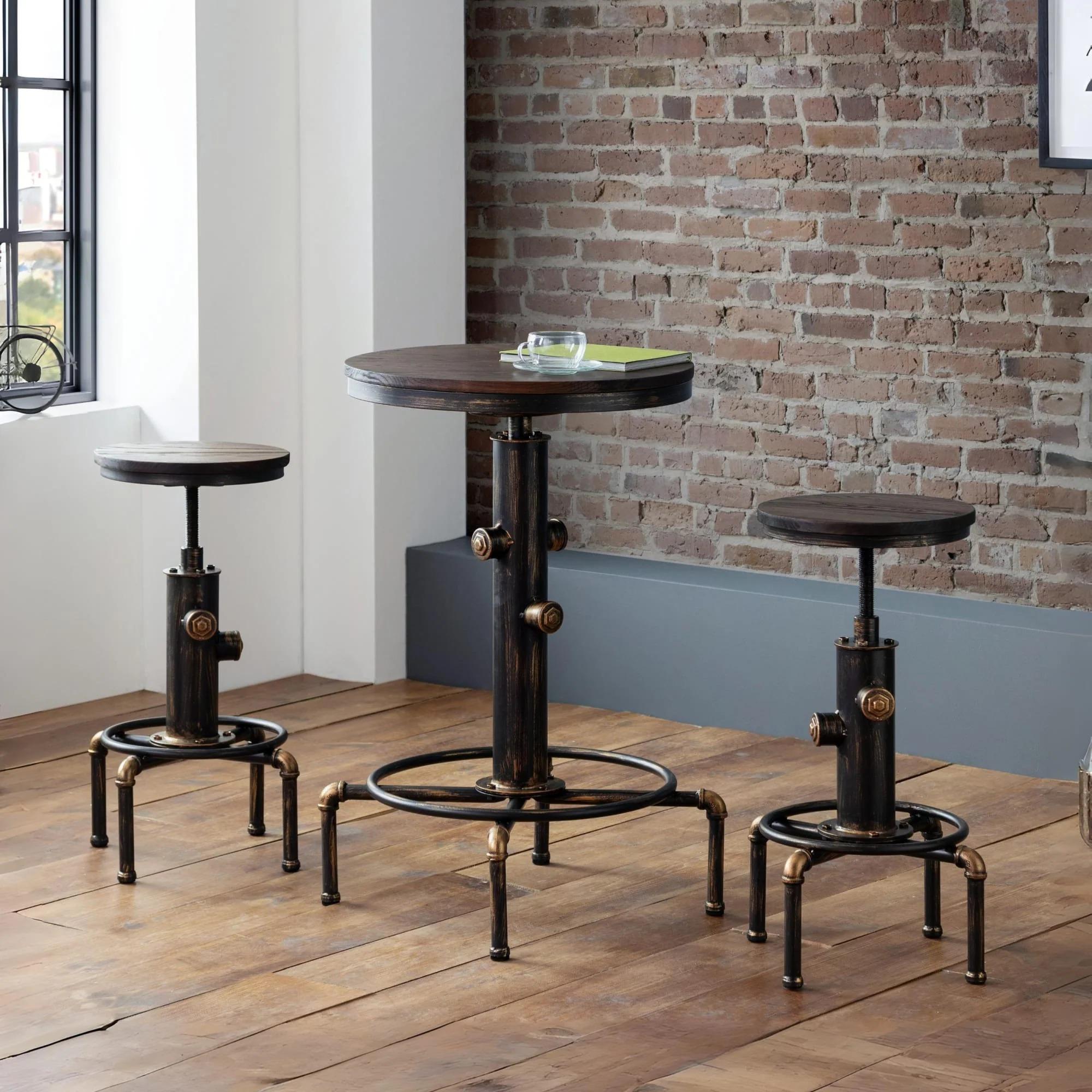 Rockport Round Barstool - Set of 2 - Rustic Elm - Industrial