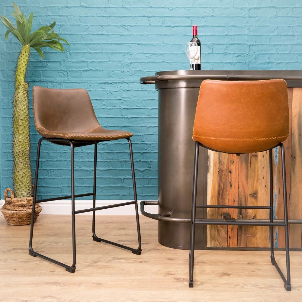 2 x Fremont Chestnut Vintage Leather Barstool