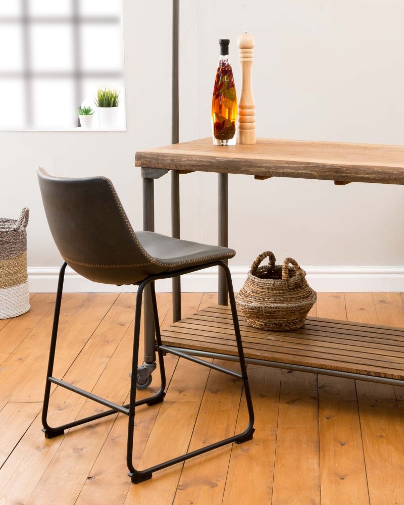 2 x Fremont Grey Vintage Leather Counter Stool