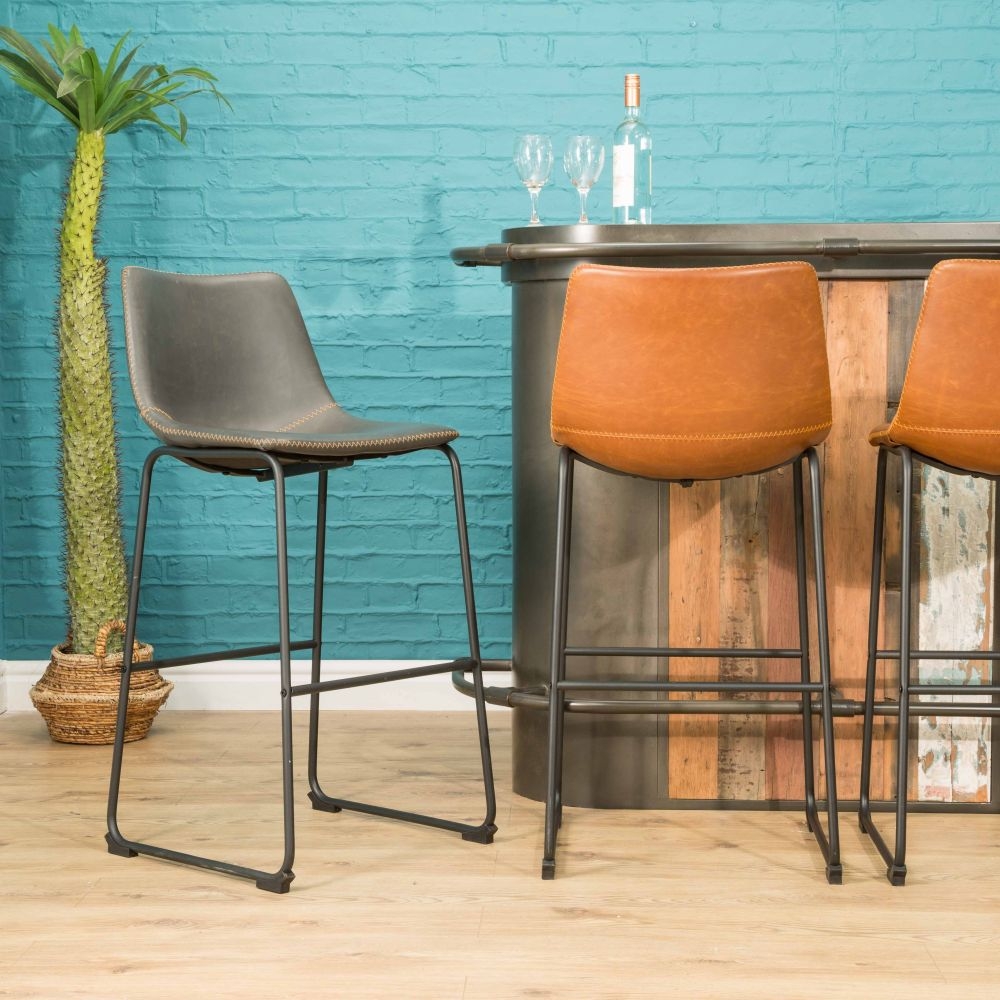 2 x Fremont Tan Vintage Leather Barstool