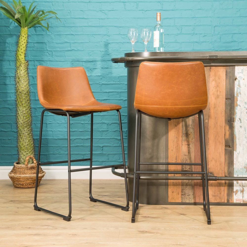 2 x Fremont Tan Vintage Leather Barstool