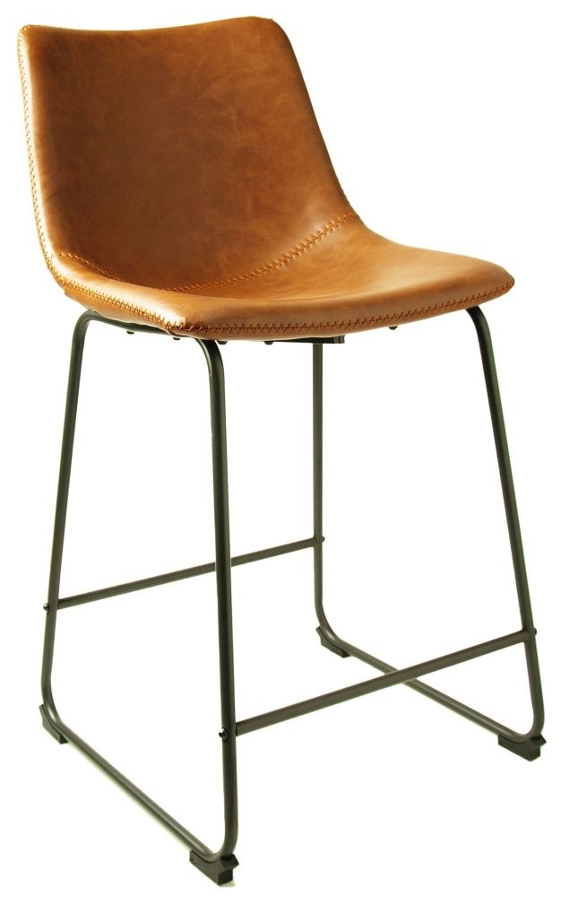 2 x Fremont Tan Vintage Leather Counter Stool
