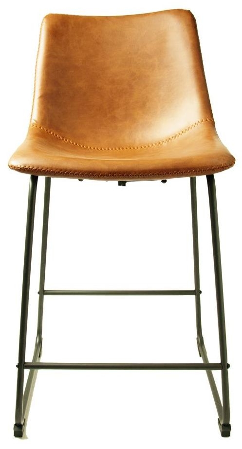 2 x Fremont Tan Vintage Leather Counter Stool