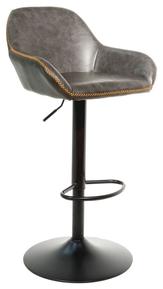 2 x Hawai Grey Vintage Leather Gas Lift Barstool