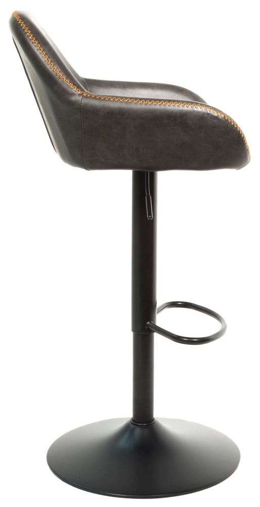 2 x Hawai Grey Vintage Leather Gas Lift Barstool
