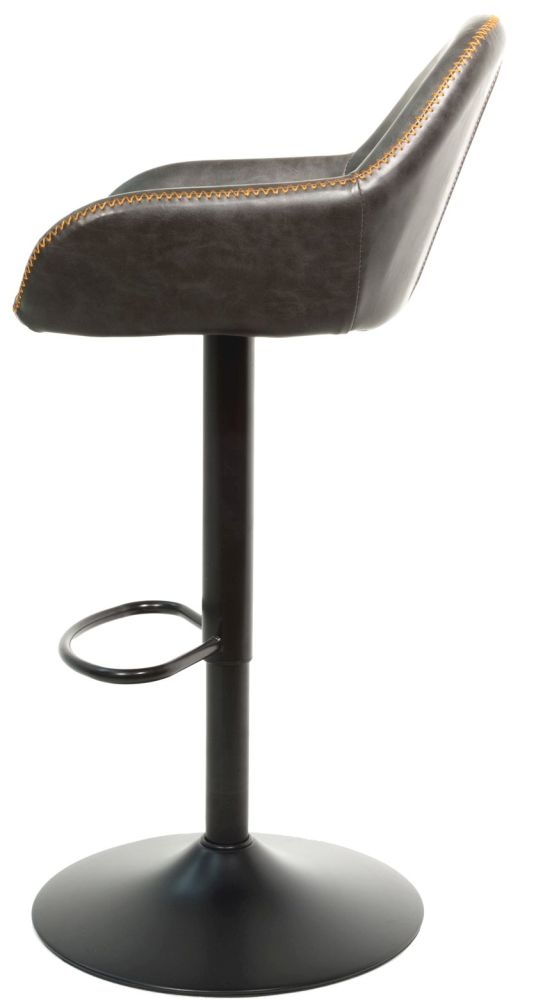 2 x Hawai Grey Vintage Leather Gas Lift Barstool