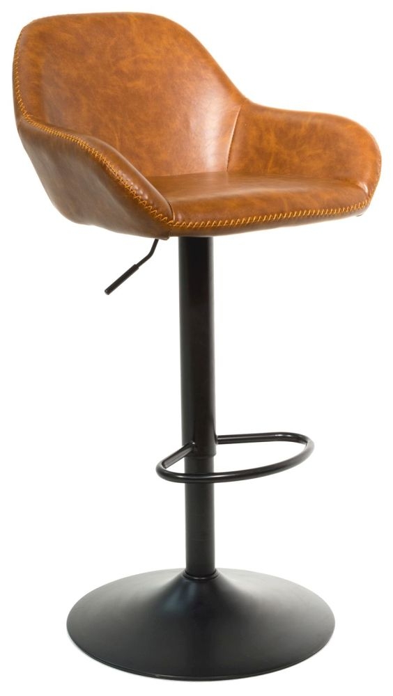 2 x Hawai Tan Vintage Leather Gas Lift Barstool