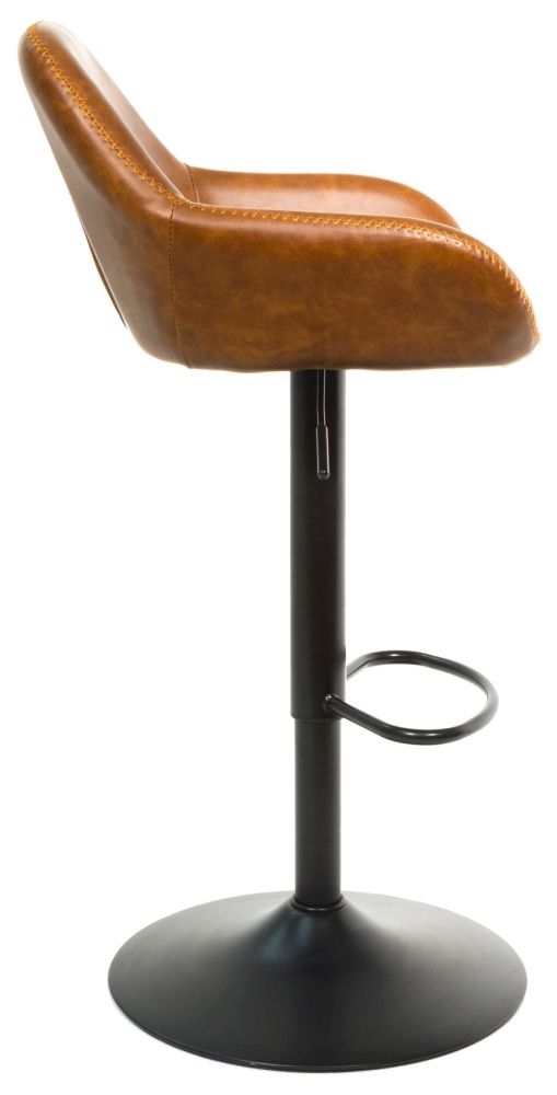 2 x Hawai Tan Vintage Leather Gas Lift Barstool