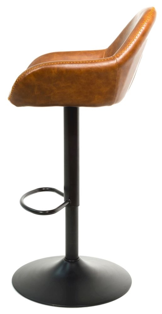 2 x Hawai Tan Vintage Leather Gas Lift Barstool
