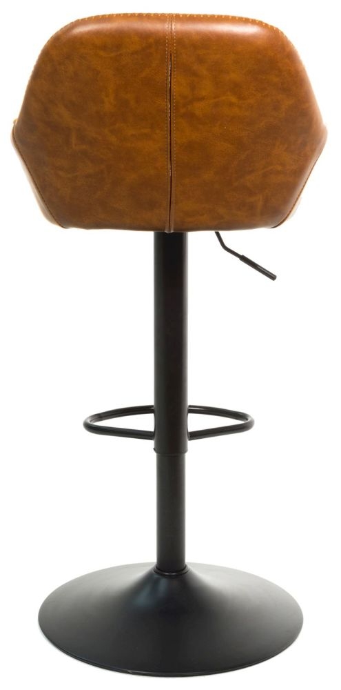 2 x Hawai Tan Vintage Leather Gas Lift Barstool