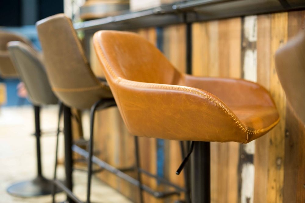 2 x Hawai Tan Vintage Leather Gas Lift Barstool