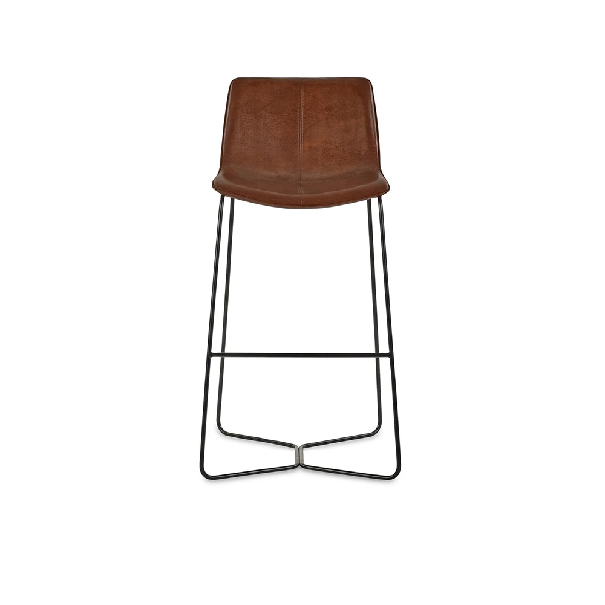 Joren Barstool with Back - Set of 2 - Tan Brown Faux Leather
