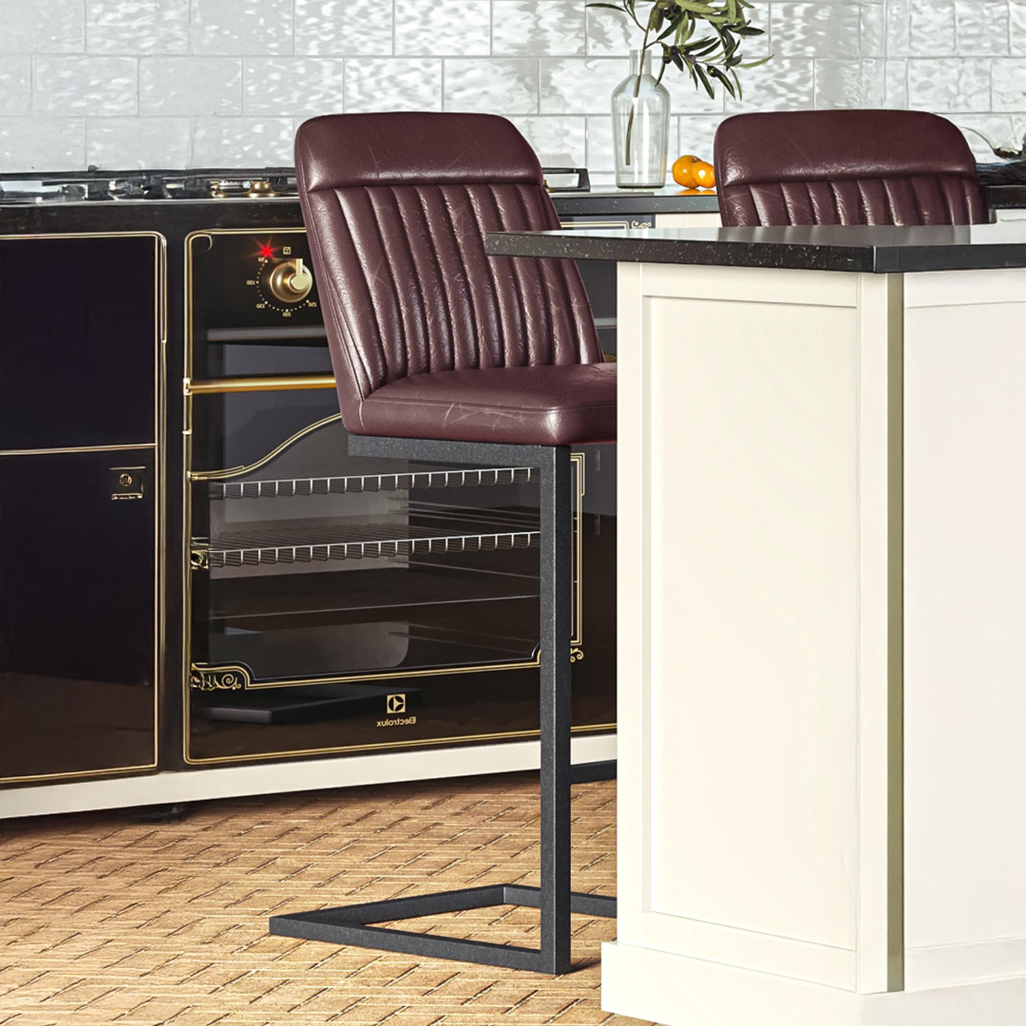 2 x Valley Brown Faux Leather Barstool with Cantiliver Base