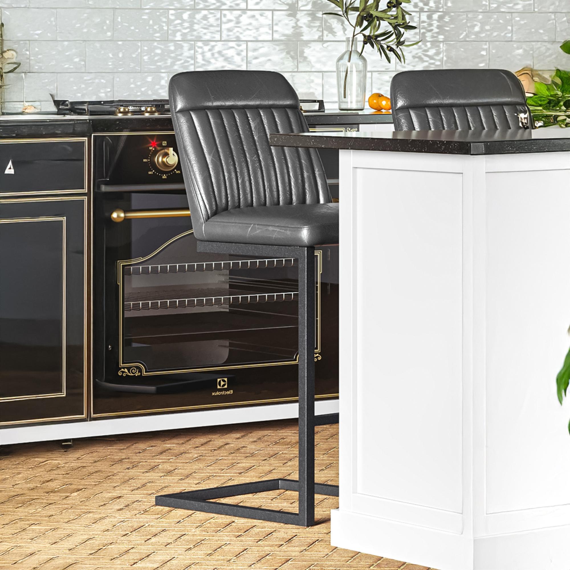 2 x Valley Grey Faux Leather Barstool with Cantiliver Base