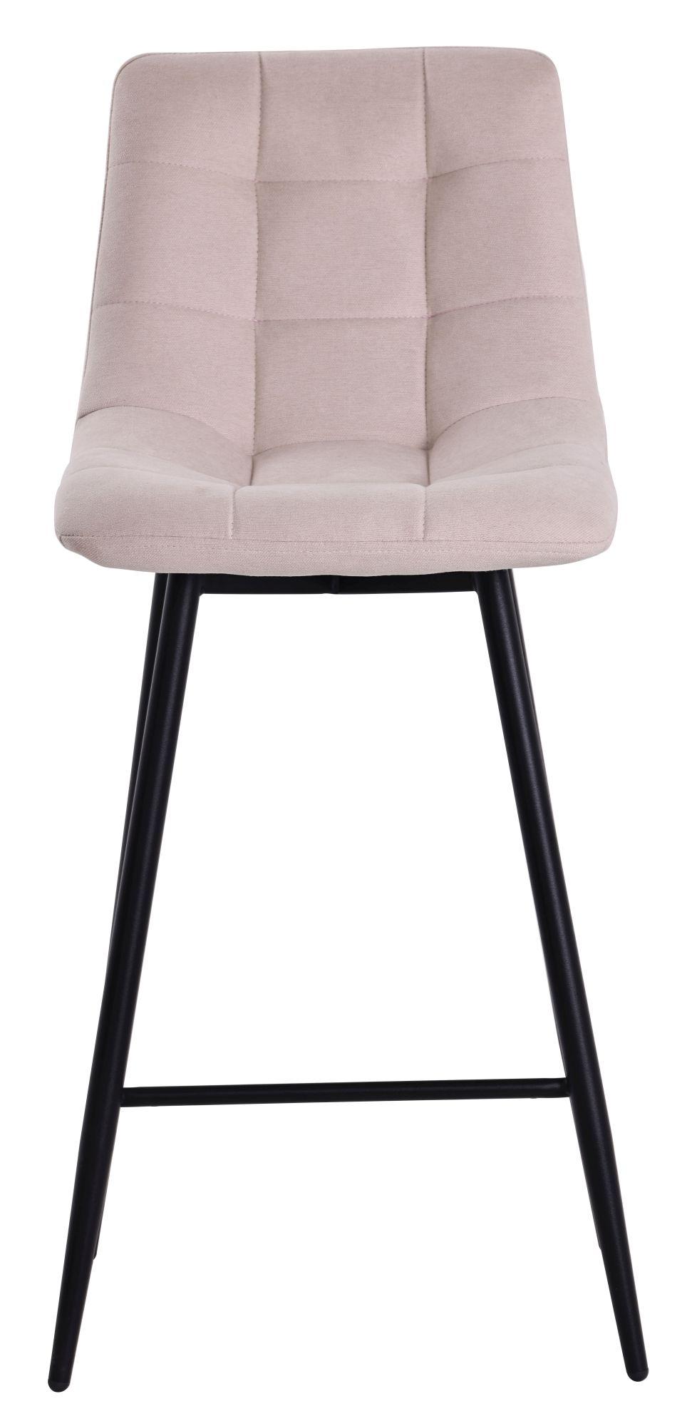 Corona High Back Barstool - Beige Velvet Fabric - Black Metal Legs