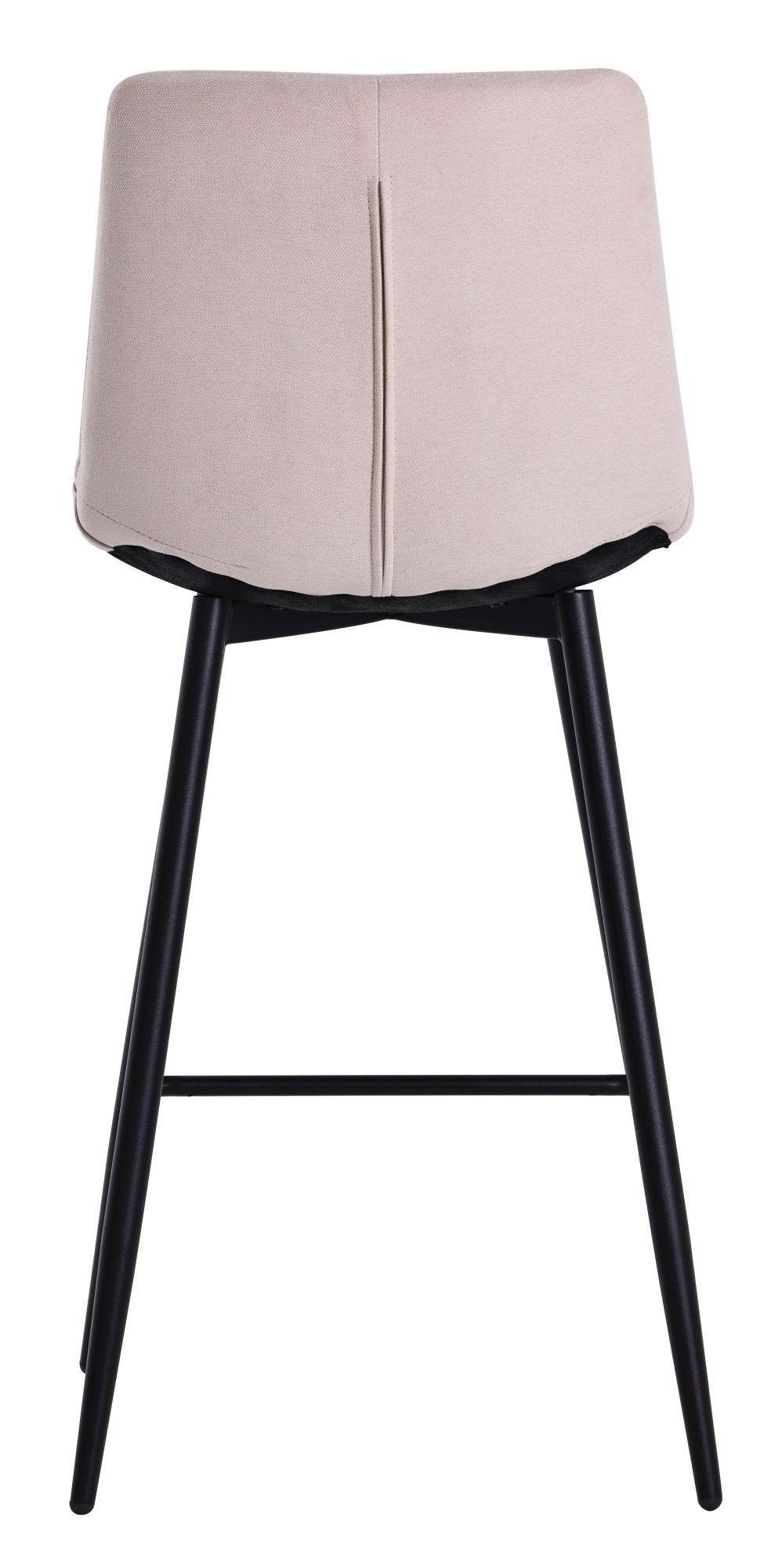 Corona High Back Barstool - Beige Velvet Fabric - Black Metal Legs