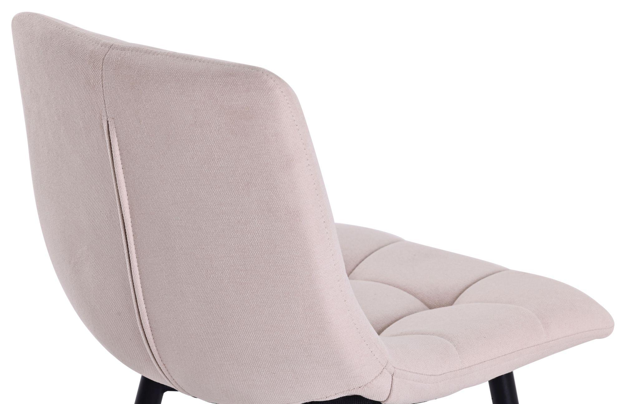 Corona High Back Barstool - Beige Velvet Fabric - Black Metal Legs