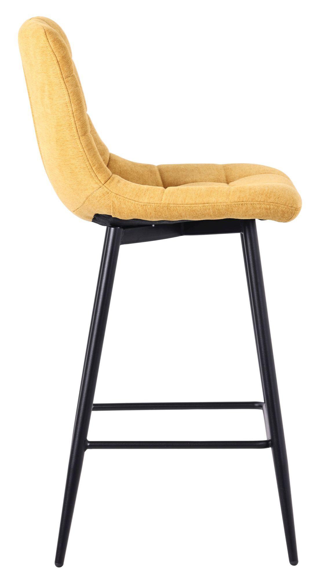 Corona High Back Barstool - Yellow Velvet Fabric - Black Metal Legs