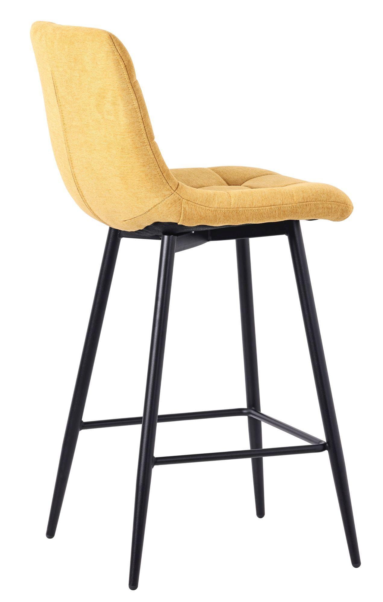 Corona High Back Barstool - Yellow Velvet Fabric - Black Metal Legs