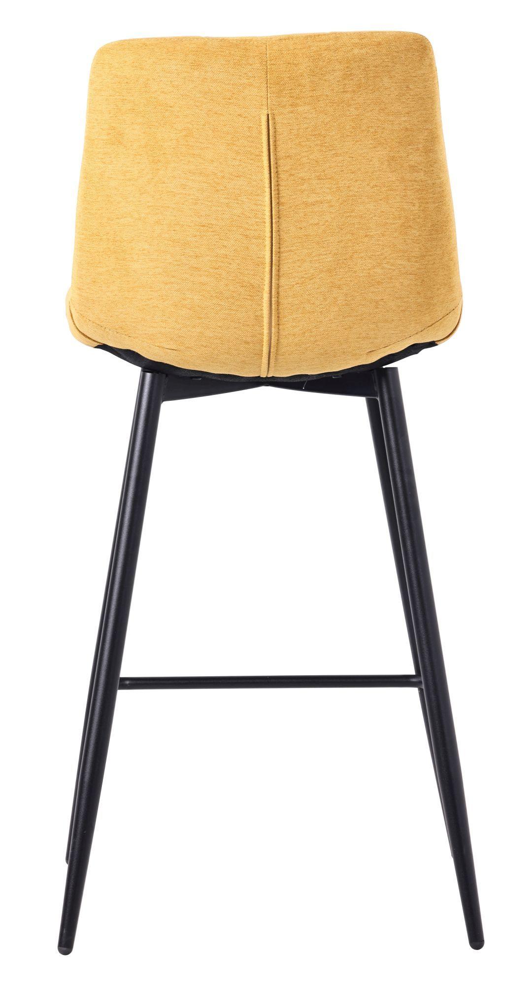 Corona High Back Barstool - Yellow Velvet Fabric - Black Metal Legs