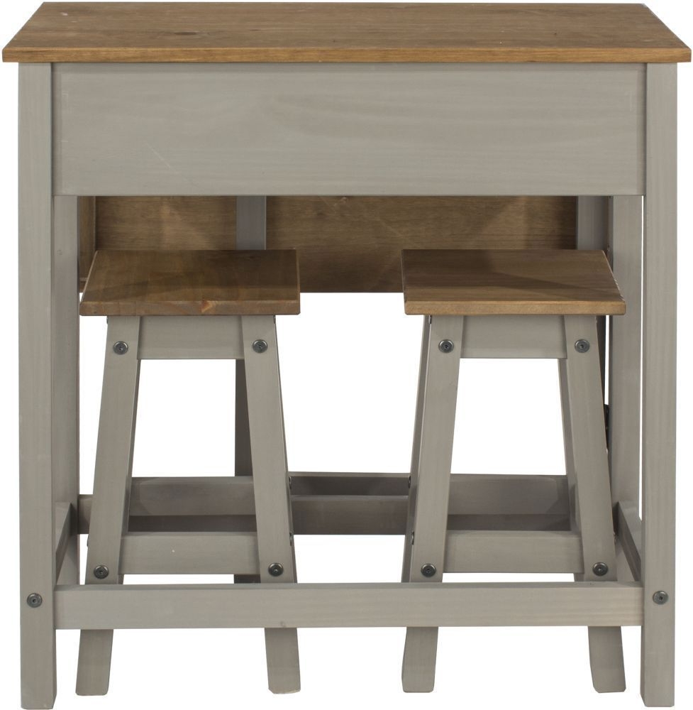 Corona Drop Leaf Table with 2 Stools - Grey Mexican Pine