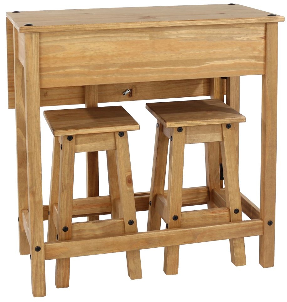 Corona Drop Leaf Table with 2 Stools - Pine Mexican