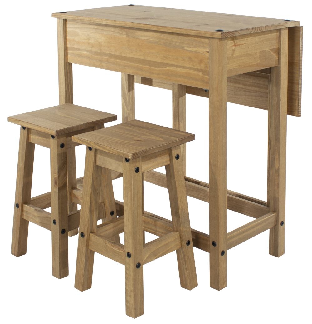 Corona Drop Leaf Table with 2 Stools - Pine Mexican