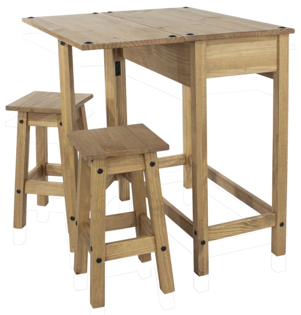 Corona Drop Leaf Table with 2 Stools - Pine Mexican