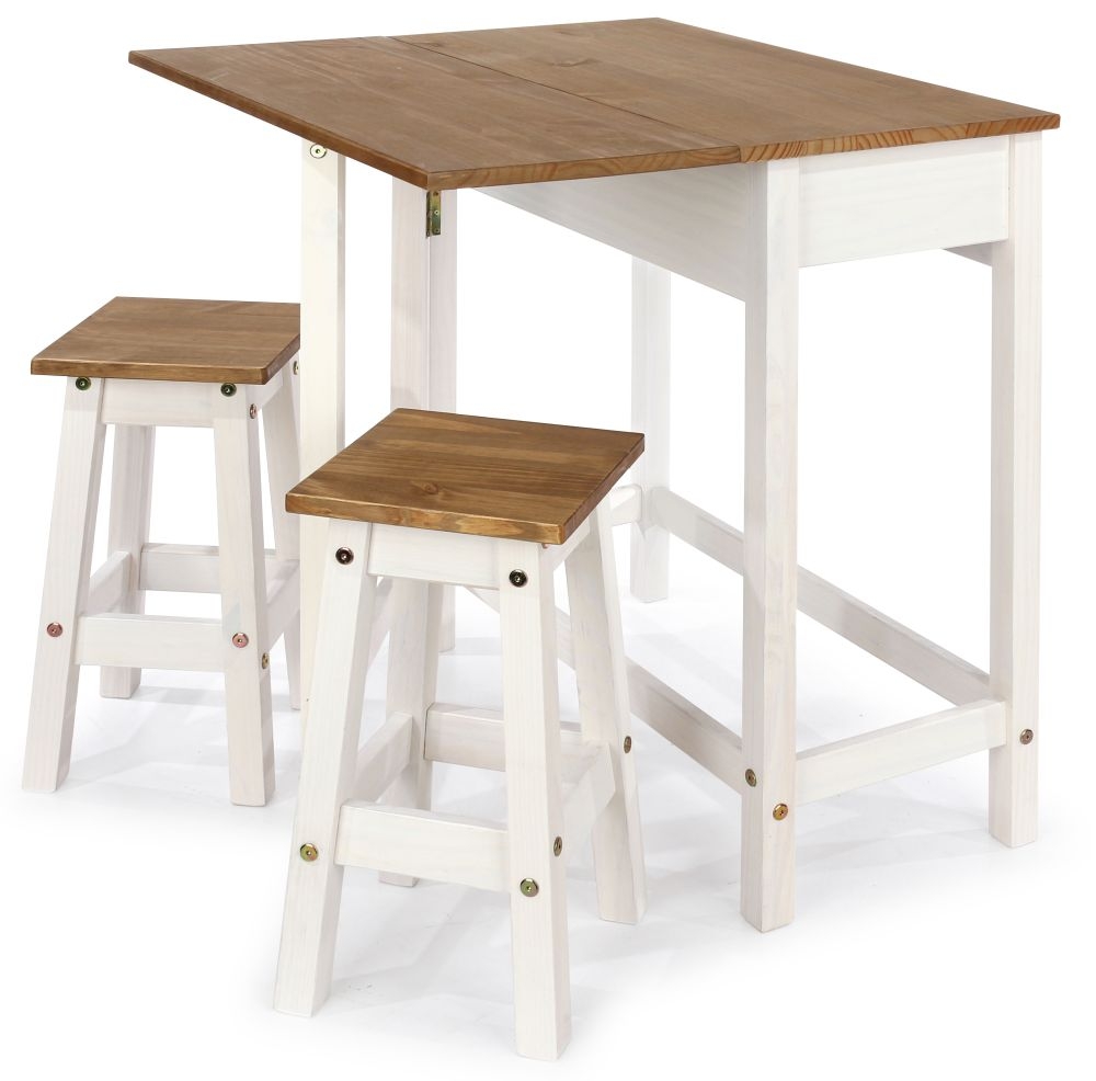 Corona Drop Leaf Table with 2 Stools - White Mexican Pine