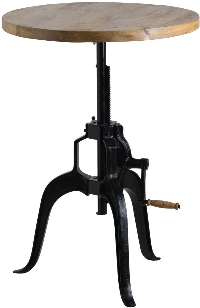 Draftsman Adjustable Bar Bistro Table - Round - Solid Rustic Pine - Metal Base