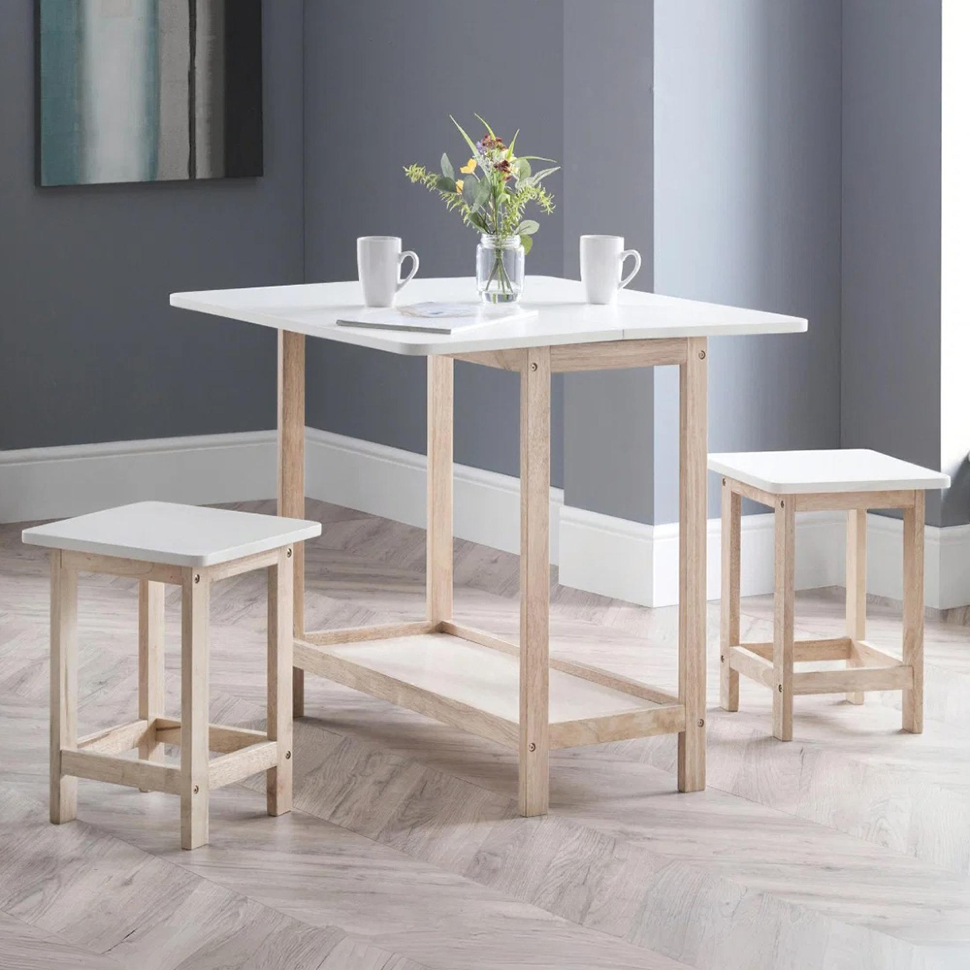 Bergen Bar Set - 2 Stool - White and Natural - Wood