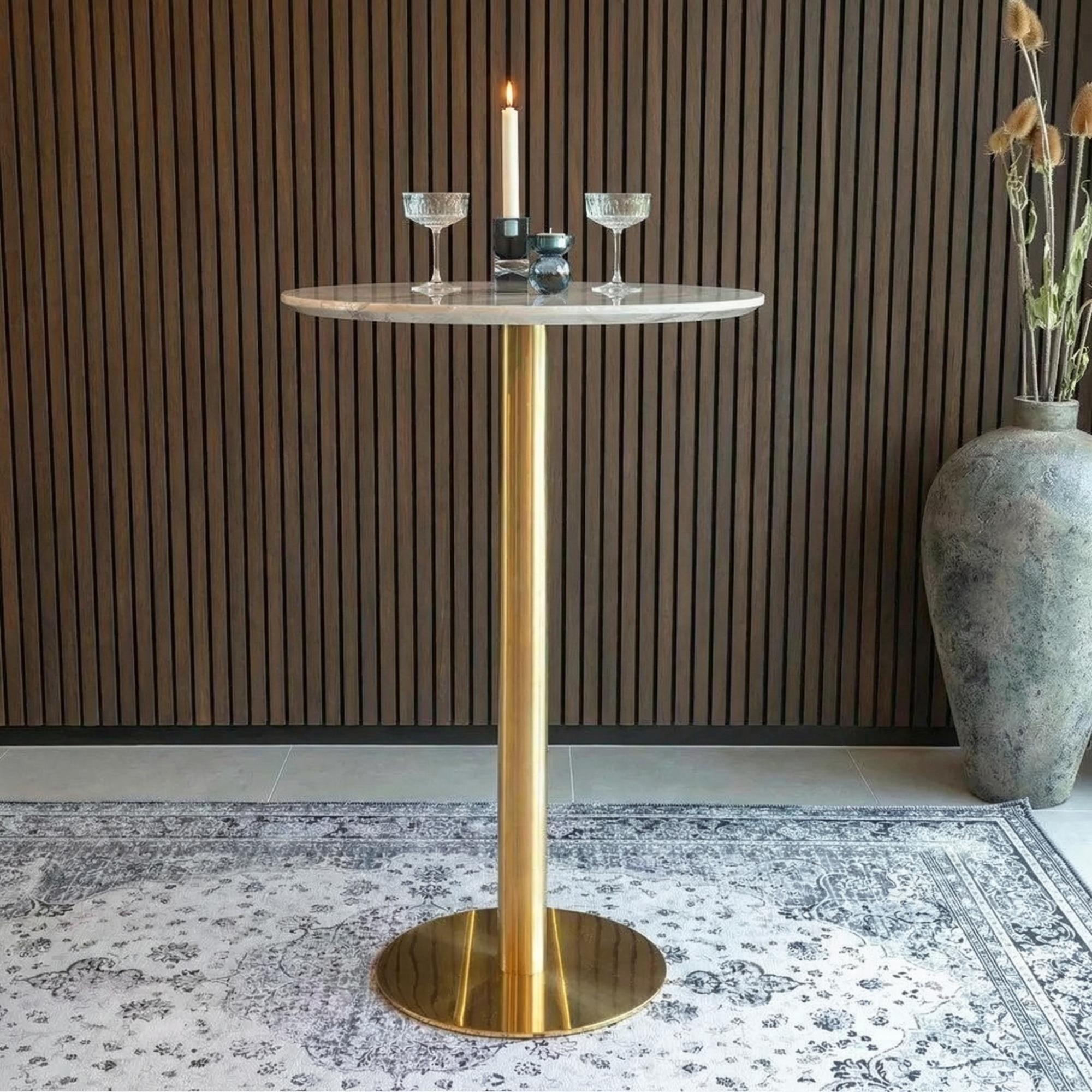 Bolzano Bar Table - Round - White Marble Effect - Gold Base