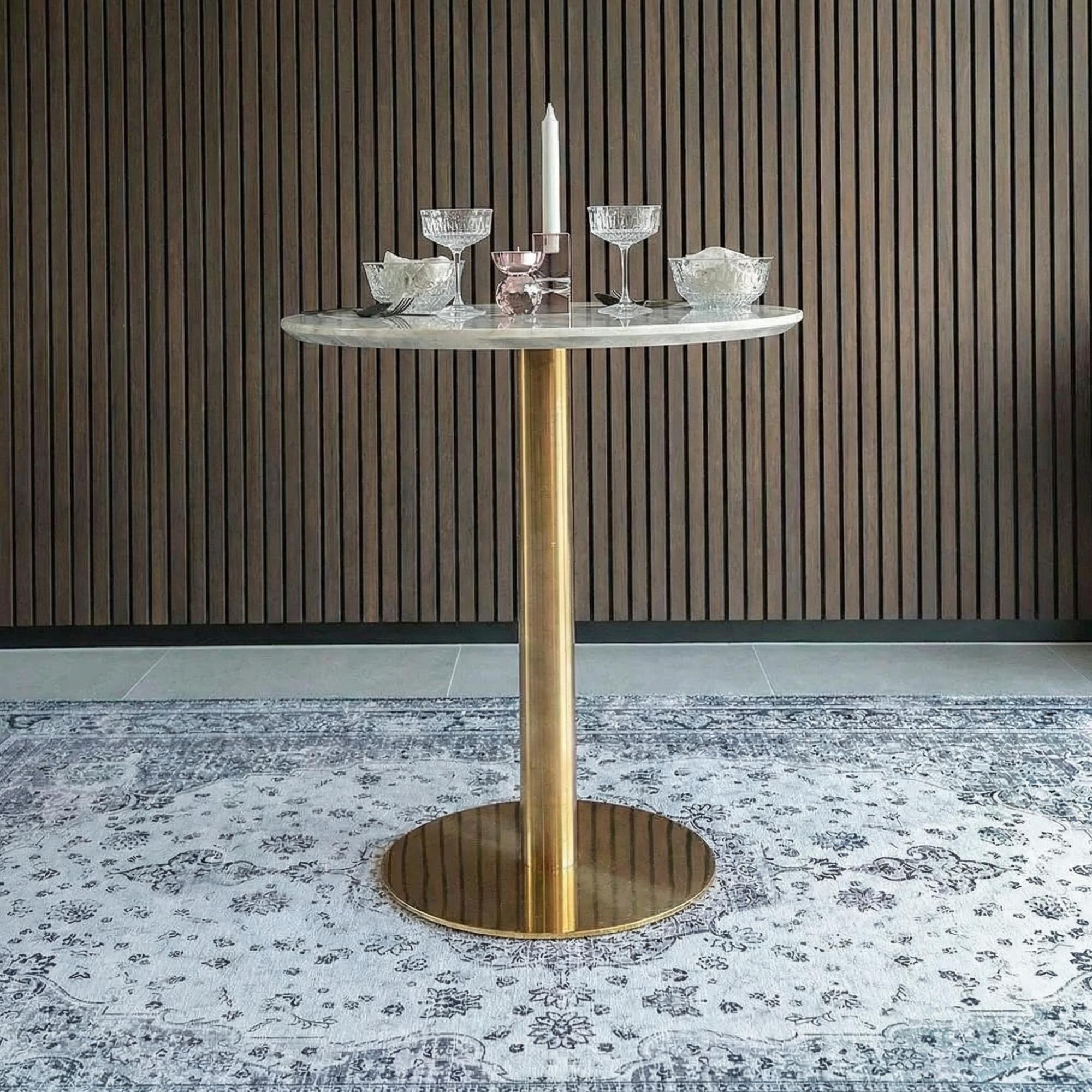 Bolzano Bar Table - Round - Large - White Marble Effect - Gold Base