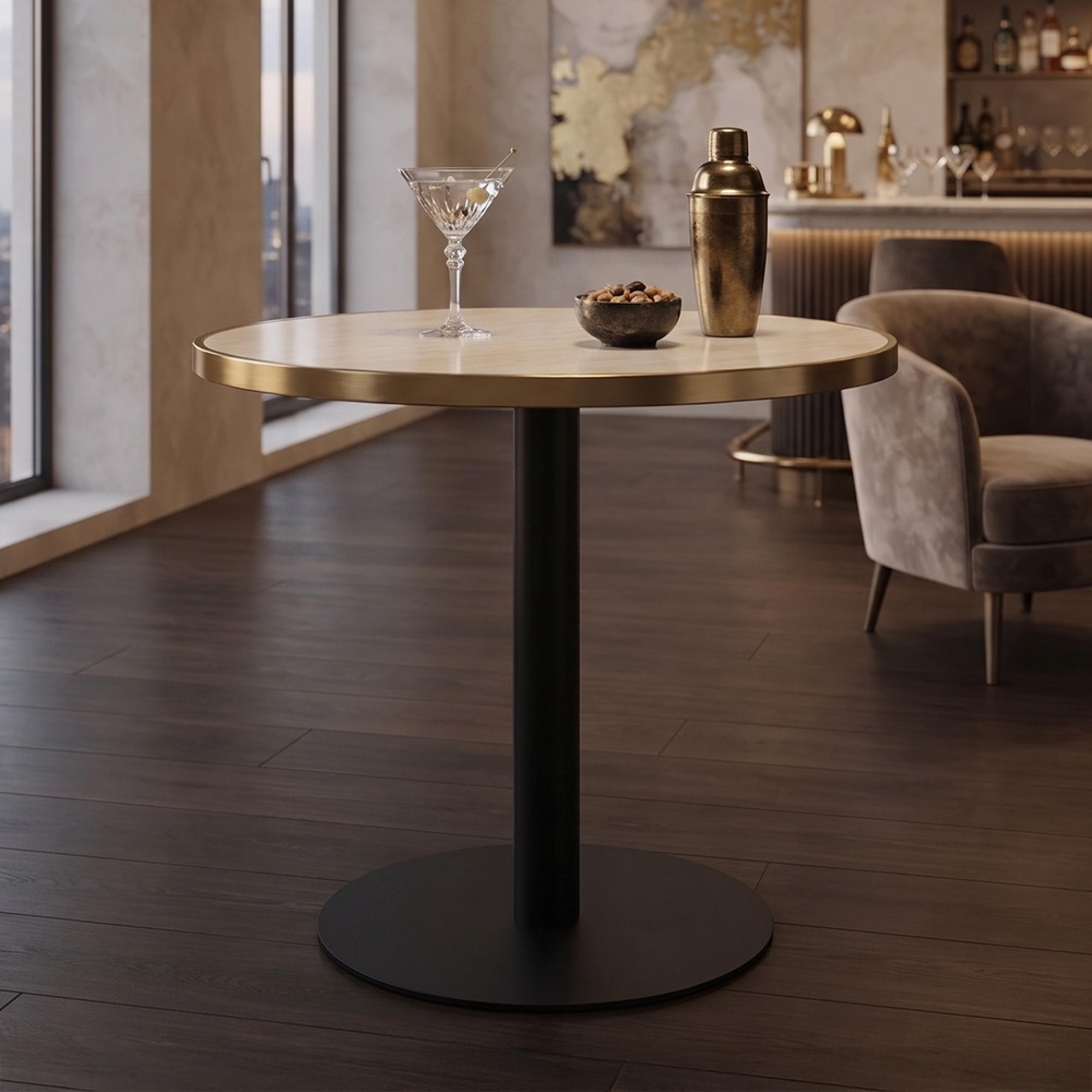 Brazza Bistro Table - Round - Beige - Faux Marble and Metal