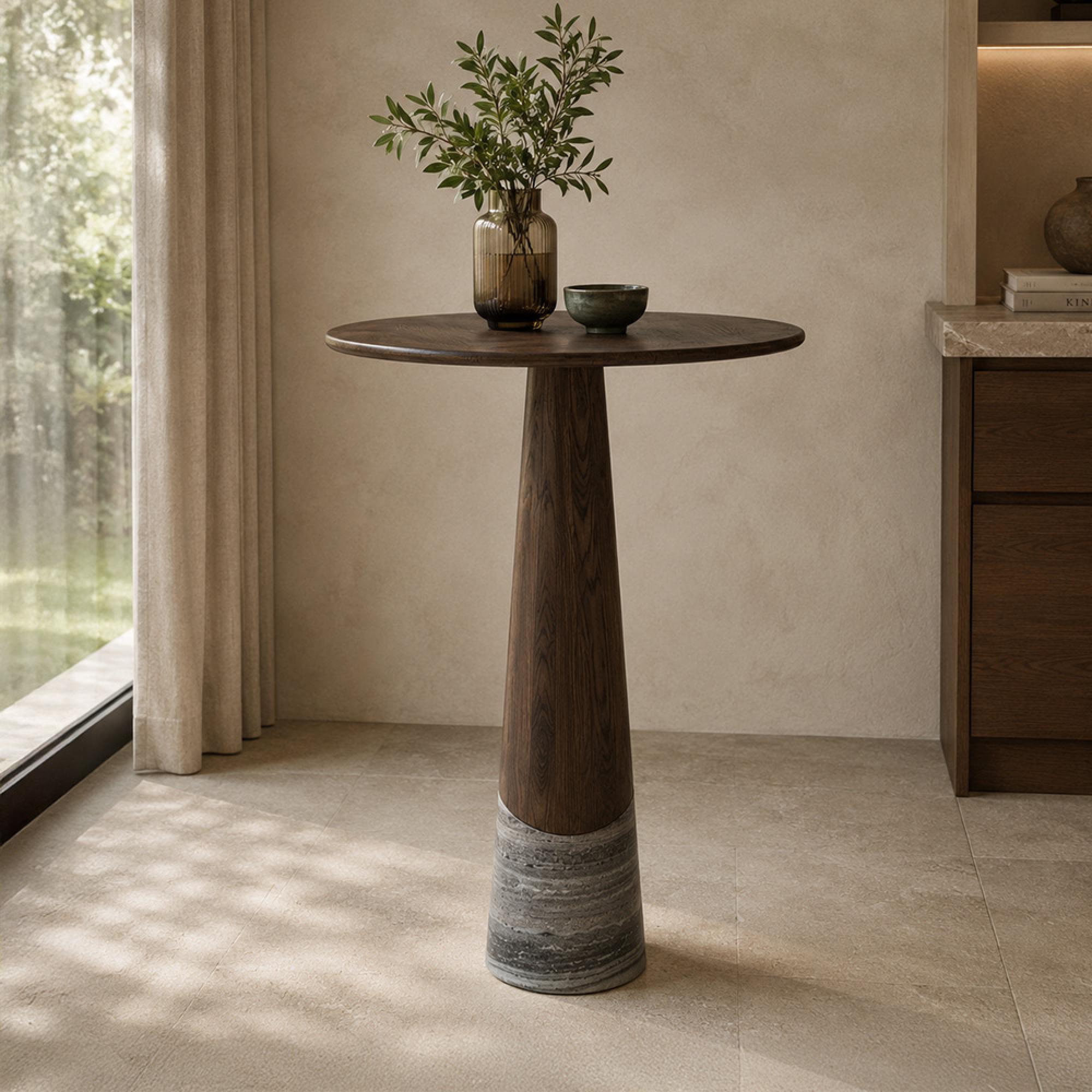 Harper Bar Table - Tall - Round - Smoked Charcoal - Oak and Marble