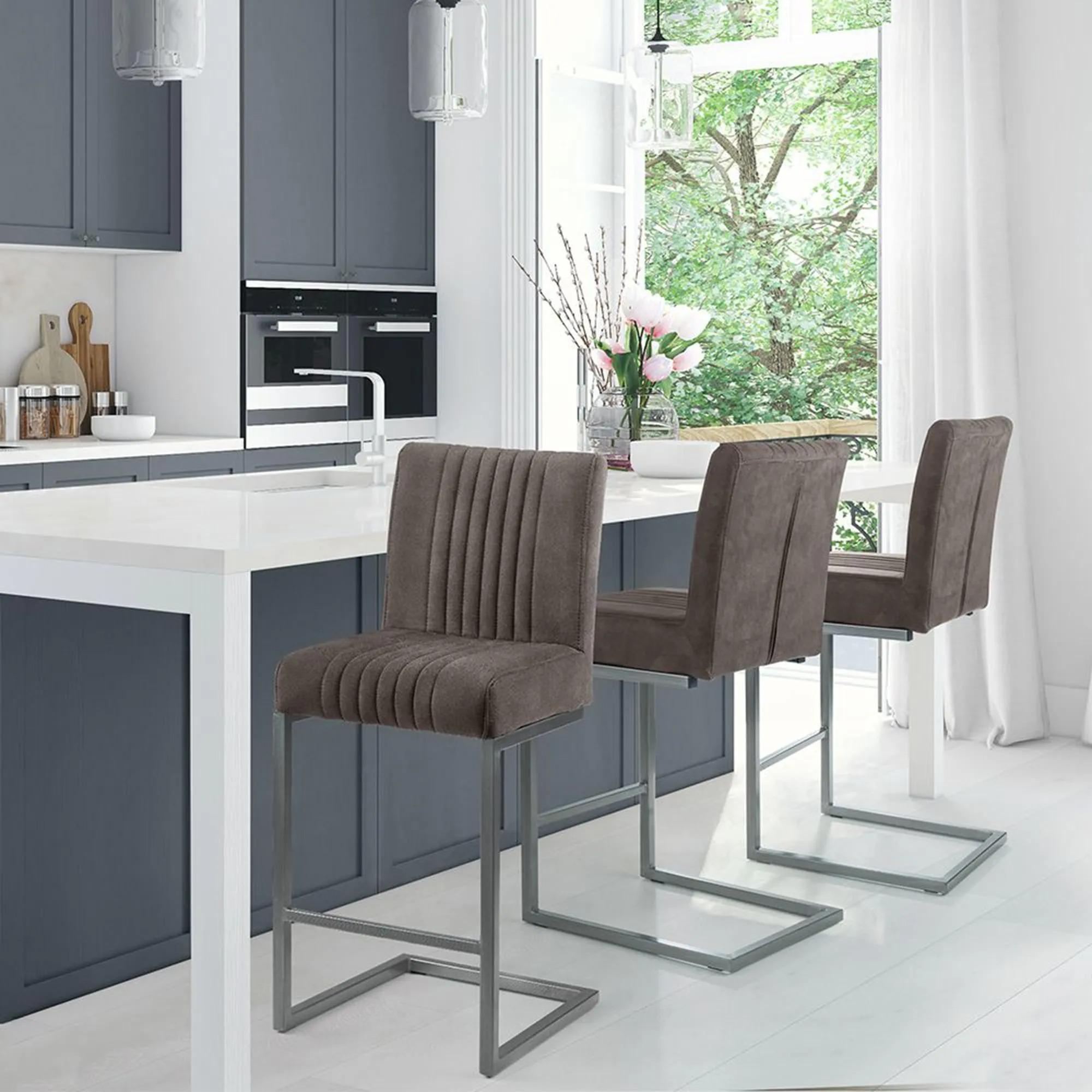 Brooklyn Barstool with Back - Set of 2 - Grey Faux Leather