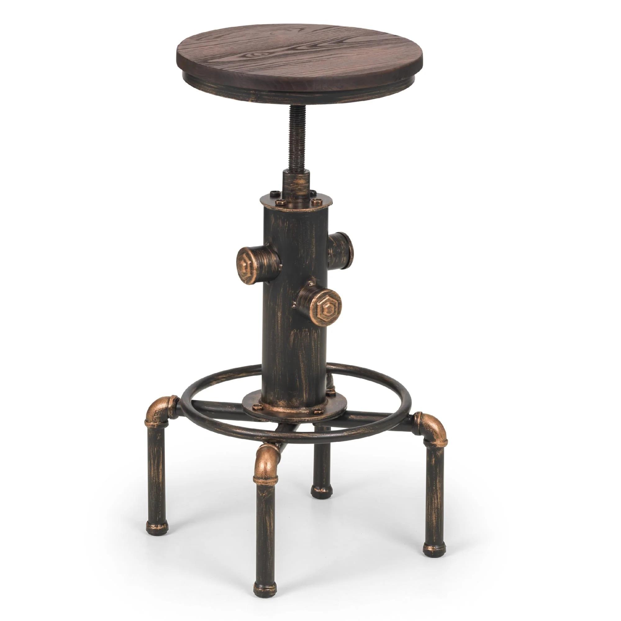 Rockport Round Barstool - Set of 2 - Rustic Elm - Industrial