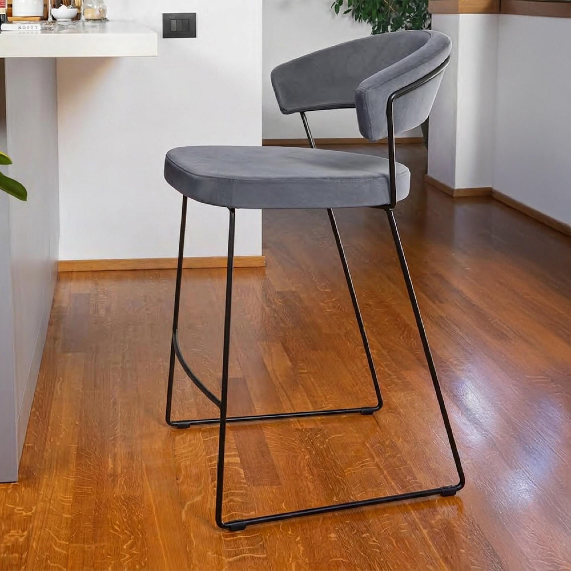 Clearance - New York Bar Stool - with Footrest - Grey - Fabric and Metal - A592