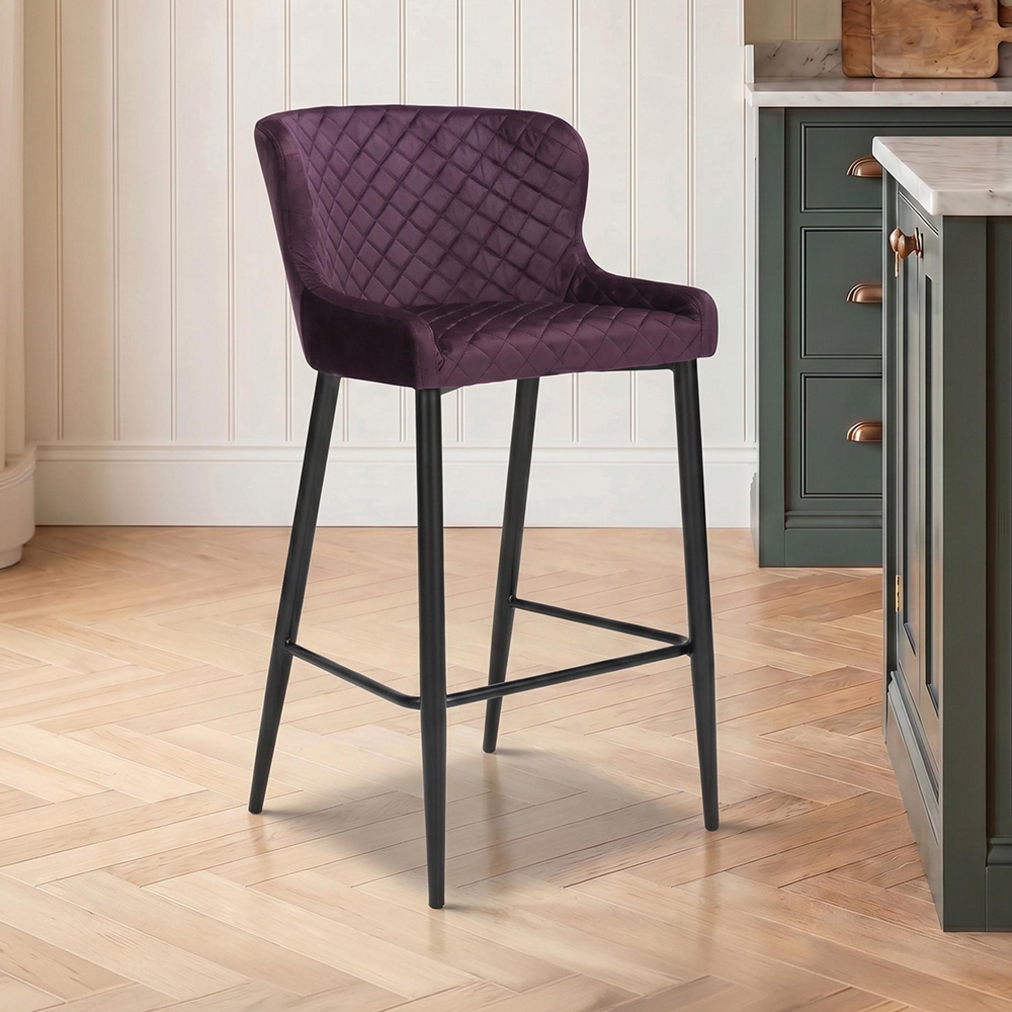 Malmo Barstool with Back - Set of 2 - Purple Fabric