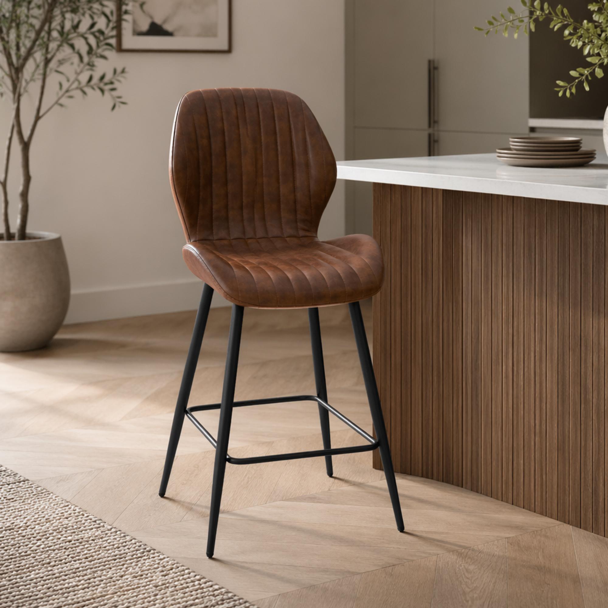 Fontana Counter Stools - Set of 2 - Faux Leather - Stone