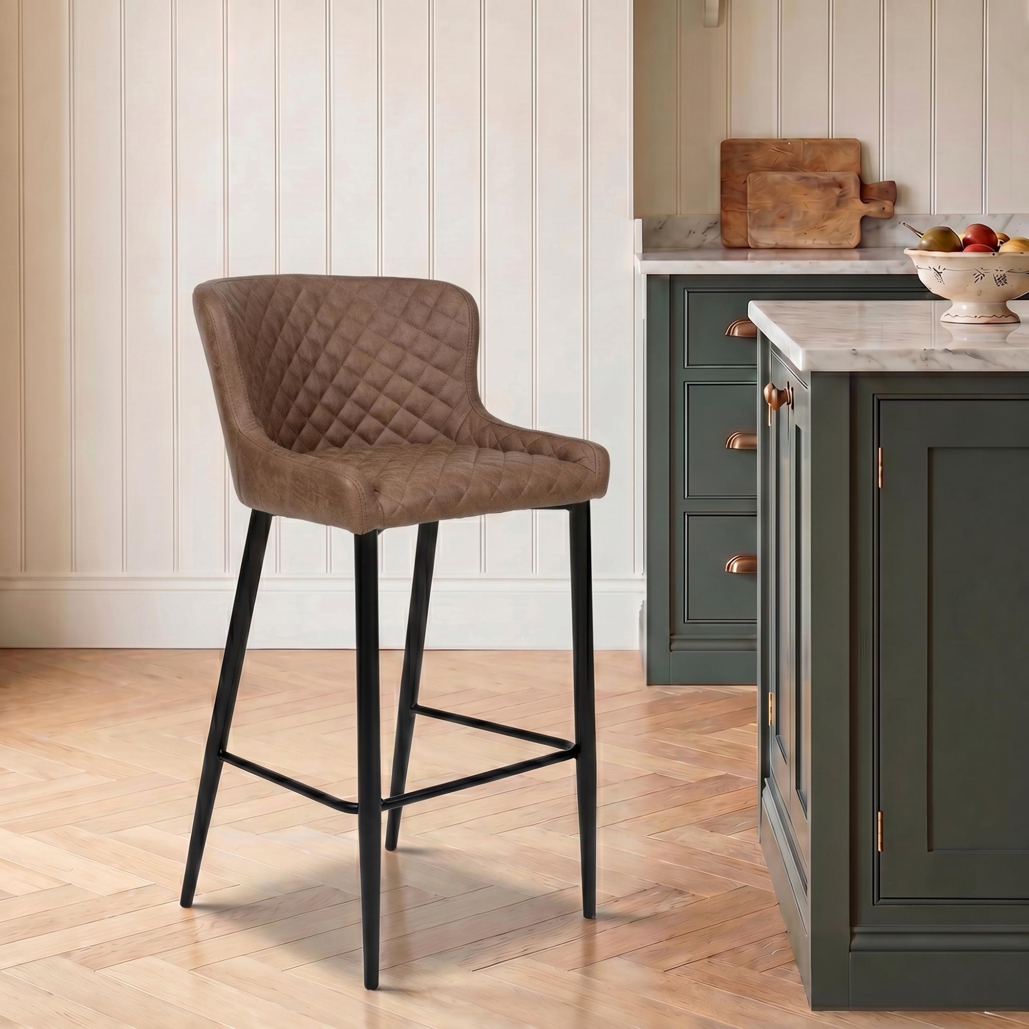 Charlie Barstool with Back - Set of 2 - Brown Faux Leather