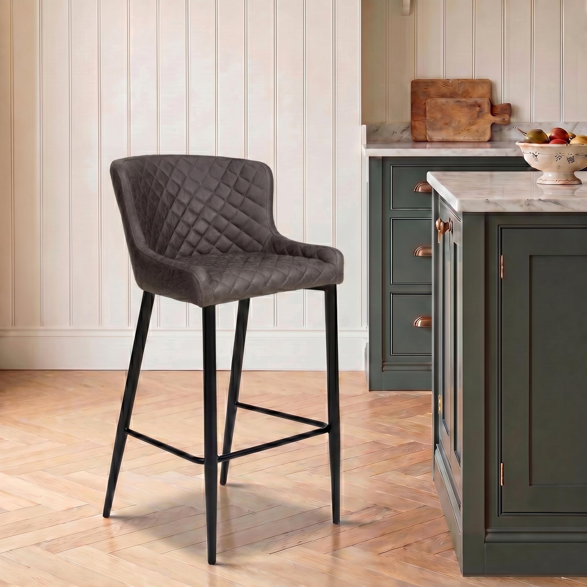 Charlie Barstool with Back - Set of 2 - Grey Faux Leather