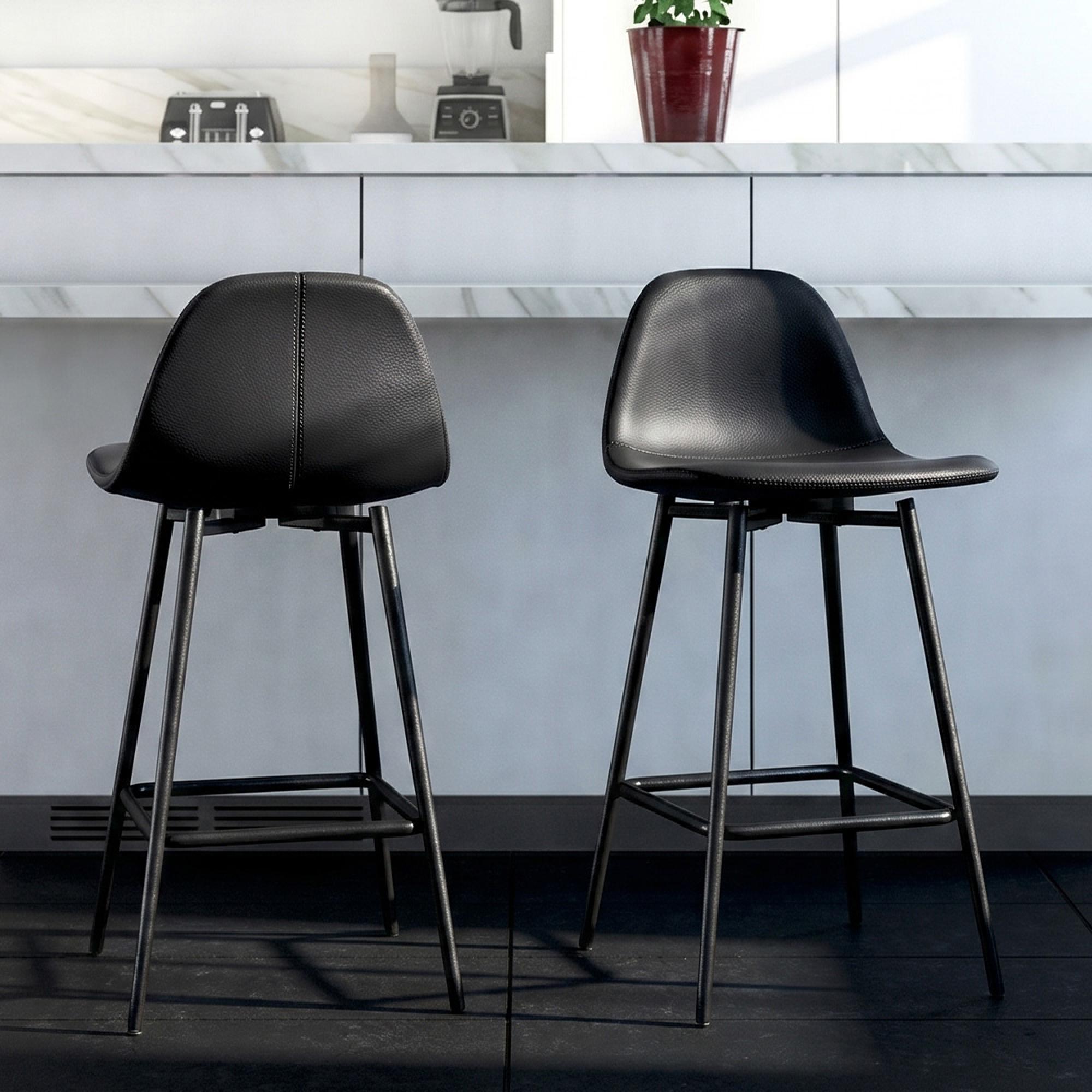 Copley Barstool - Set of 2 - Black Faux Leather - S025401UK