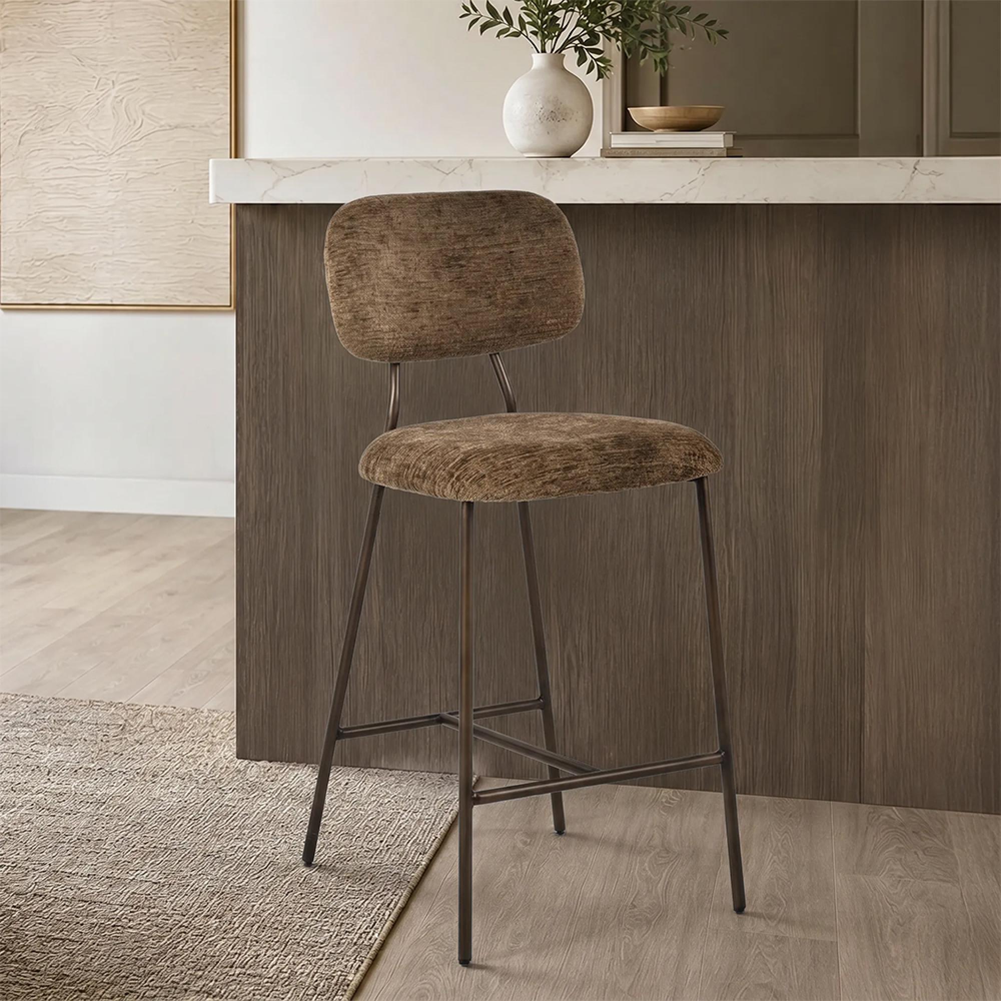Xenia Counter Stool - Set of 2 - Brandy Fusion - Fabric and Metal