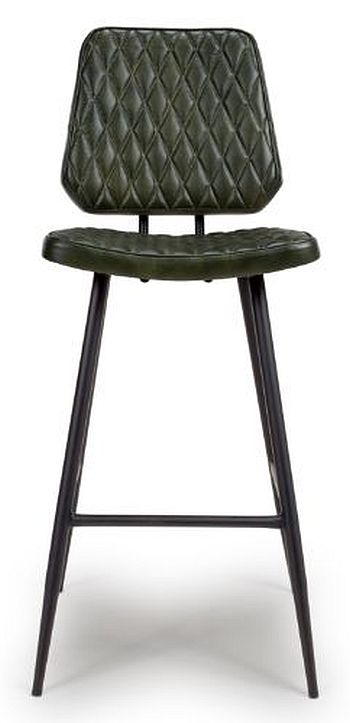 Austin Barstool with Back - Set of 2 - Green - Real Leather