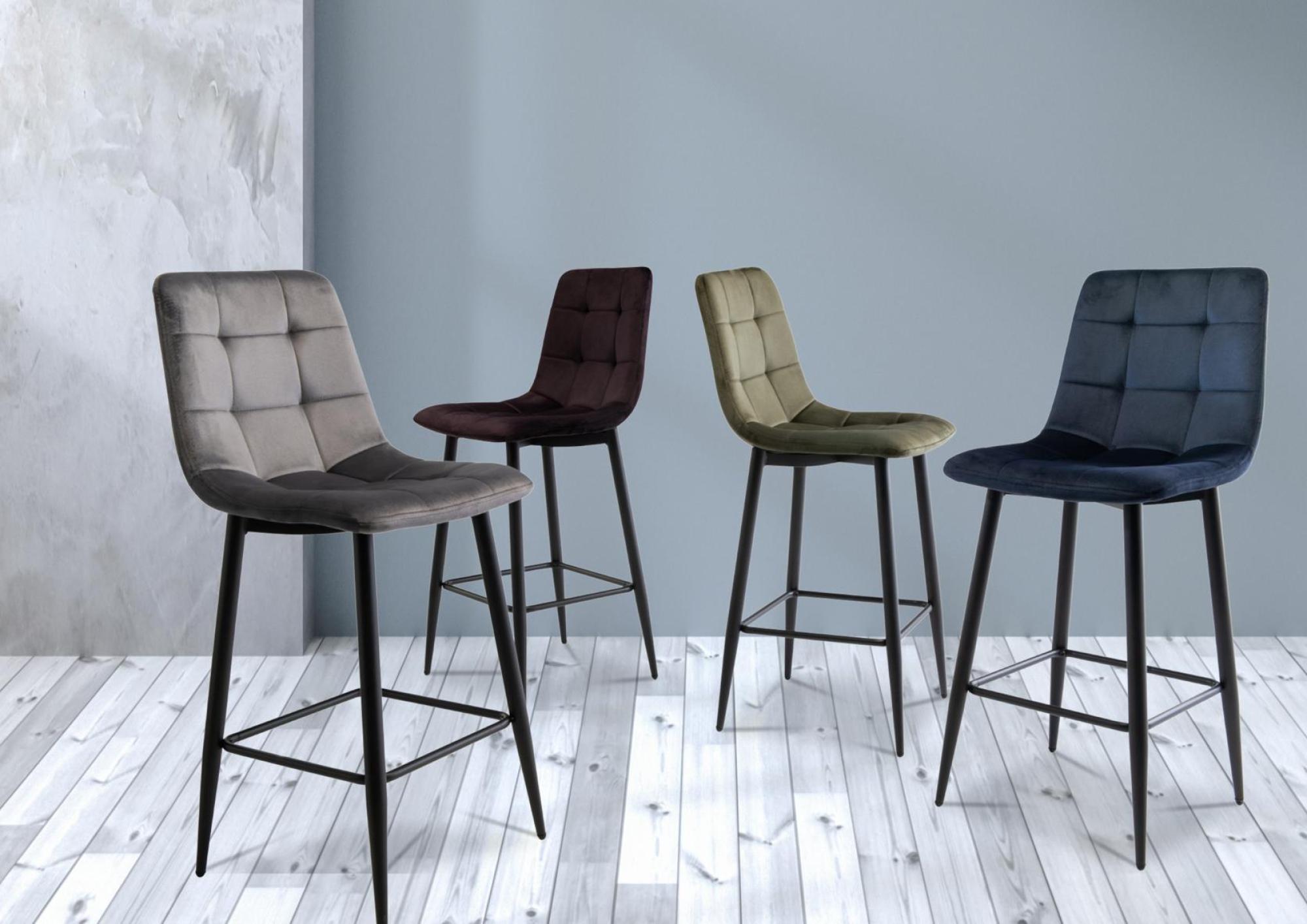 Bella Counter Stools - Set of 2 - Grey Velvet Fabric